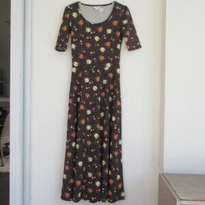 New LulaRoe Maxi Circle Flare, Floral Long Dress in Brown and Multicolor Sz M
